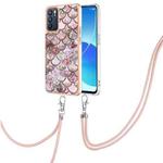 For OPPO Reno6 5G Electroplating IMD TPU Phone Case with Lanyard(Pink Scales)