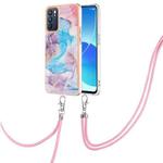 For OPPO Reno6 5G Electroplating IMD TPU Phone Case with Lanyard(Blue Marble)