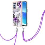 For OPPO Reno6 Pro+ 5G / Reno6 Pro Electroplating IMD TPU Phone Case with Lanyard(Purple Flower)