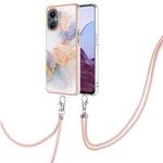 For OnePlus N20 5G Electroplating IMD TPU Phone Case with Lanyard(White Marble)