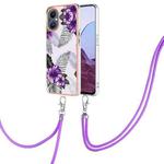 For OnePlus N20 5G Electroplating IMD TPU Phone Case with Lanyard(Purple Flower)