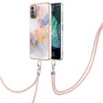 For Nokia G21 / G11 Electroplating IMD TPU Phone Case with Lanyard(White Marble)