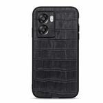 For OPPO A57 5G Accurate Hole Crocodile Texture Genuine Leather Phone Case(Black)