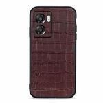 For OPPO A57 5G Accurate Hole Crocodile Texture Genuine Leather Phone Case(Brown)