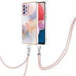 For Samsung Galaxy A13 4G Electroplating IMD TPU Phone Case with Lanyard(White Marble)