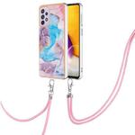 For Samsung Galaxy A33 5G Electroplating IMD TPU Phone Case with Lanyard(Blue Marble)