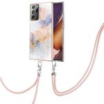 For Samsung Galaxy Note20 Ultra Electroplating IMD TPU Phone Case with Lanyard(White Marble)