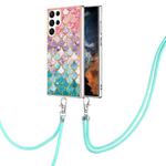 For Samsung Galaxy S22 Ultra 5G Electroplating IMD TPU Phone Case with Lanyard(Colorful Scales)