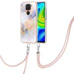 For Xiaomi Redmi Note 9 / Redmi 10X 4G Electroplating IMD TPU Phone Case with Lanyard(White Marble)