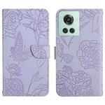 For OnePlus 10R/ACE Skin Feel Butterfly Peony Embossed Leather Phone Case(Purple)