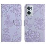 For OnePlus Nord CE 2 5G Skin Feel Butterfly Peony Embossed Leather Phone Case(Purple)