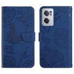 For OnePlus Nord CE 2 5G Skin Feel Butterfly Peony Embossed Leather Phone Case(Blue)