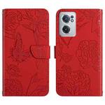 For OnePlus Nord CE 2 5G Skin Feel Butterfly Peony Embossed Leather Phone Case(Red)