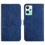 For OnePlus Nord CE2 Lite/Realme 9 Pro 5G/Realme V25 Skin Feel Butterfly Peony Embossed Leather Phone Case(Blue)