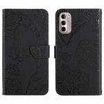 For Motorola Moto G Stylus 4G 2022 Skin Feel Butterfly Peony Embossed Leather Phone Case(Black)