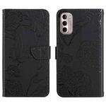 For Motorola Moto G Stylus 5G 2022 Skin Feel Butterfly Peony Embossed Leather Phone Case(Black)