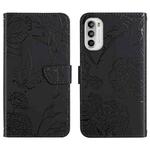For Motorola Moto G52 Skin Feel Butterfly Peony Embossed Leather Phone Case(Black)