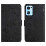 For OPPO Find X5 Lite Skin Feel Butterfly Peony Embossed Leather Phone Case(Black)