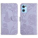 For OPPO Find X5 Lite Skin Feel Butterfly Peony Embossed Leather Phone Case(Purple)