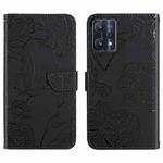 For OPPO Realme 9 Pro+/Realme 9 4G Skin Feel Butterfly Peony Embossed Leather Phone Case(Black)