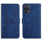 For OPPO Realme 9 Pro+/Realme 9 4G Skin Feel Butterfly Peony Embossed Leather Phone Case(Blue)