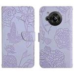 For Sharp Aquos R7 Skin Feel Butterfly Peony Embossed Leather Phone Case(Purple)