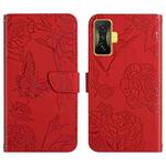 For Xiaomi Poco F4 GT Skin Feel Butterfly Peony Embossed Leather Phone Case(Red)