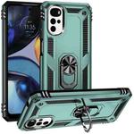 For Motorola Moto G22 Shockproof TPU + PC Holder Phone Case(Dark Green)