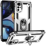 For Motorola Moto G22 Shockproof TPU + PC Holder Phone Case(Silver)