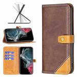 For Samsung Galaxy S22 Ultra 5G Color Matching Double Sewing Thread Leather Phone Case(Brown)
