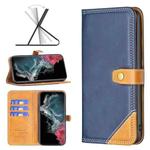 For Samsung Galaxy S22 Ultra 5G Color Matching Double Sewing Thread Leather Phone Case(Blue)