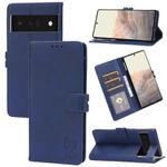 For Google Pixel 6a Embossed Happy Cat Pattern Leather Phone Case(Blue)