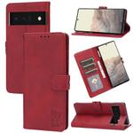 For Google Pixel 7 5G Embossed Happy Cat Pattern Leather Phone Case(Red)