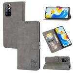 For Xiaomi Redmi Note 11 4G Global/11S Embossed Happy Cat Pattern Leather Phone Case(Grey)