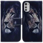 For Motorola Moto E32 Coloured Drawing Leather Phone Case(Lion)