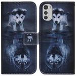 For Motorola Moto E32 Coloured Drawing Leather Phone Case(Wolf and Dog)