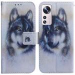 For Xiaomi 12 Lite Coloured Drawing Leather Phone Case(White Wolf)