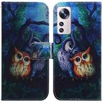 For Xiaomi 12 Lite Coloured Drawing Leather Phone Case(Oil Painting Owl)