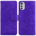For Motorola Moto E32 Skin Feel Pure Color Flip Leather Phone Case(Purple)