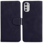 For Motorola Moto E32 Skin Feel Pure Color Flip Leather Phone Case(Black)