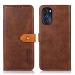 For Motorola Moto G 5G 2022 KHAZNEH Dual-color Cowhide Texture Flip Leather Phone Case(Brown)