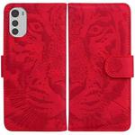 For Motorola Moto E32 Tiger Embossing Pattern Leather Phone Case(Red)
