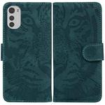 For Motorola Moto E32 Tiger Embossing Pattern Leather Phone Case(Green)