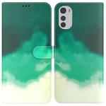 For Motorola Moto E32 Watercolor Pattern Horizontal Flip Leather Phone Case(Cyan Green)