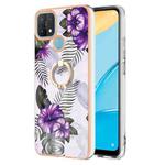 For OPPO A15 / A15s Electroplating IMD TPU Phone Case with Ring(Purple Flower)