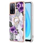 For OPPO A53s 5G / A55 5G Electroplating IMD TPU Phone Case with Ring(Purple Flower)