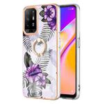For OPPO A94 5G / A95 5G Electroplating IMD TPU Phone Case with Ring(Purple Flower)