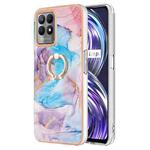 For OPPO Realme 8i Electroplating IMD TPU Phone Case with Ring(Blue Marble)