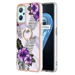 For OPPO Realme 9i / A36 / A96 4G Electroplating IMD TPU Phone Case with Ring(Purple Flower)