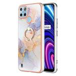 For OPPO Realme C21Y / C25Y Electroplating IMD TPU Phone Case with Ring(White Marble)